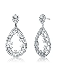 Sterling Silver Teardrop Shaped Clear Cz Accent Drop Earrings
