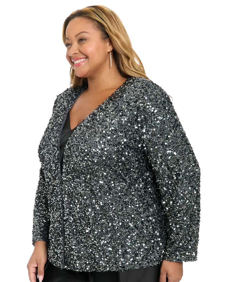 Muse Plus V-Neck Sequin Long-Sleeve Jacket