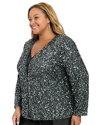 Muse Plus V-Neck Sequin Long-Sleeve Jacket