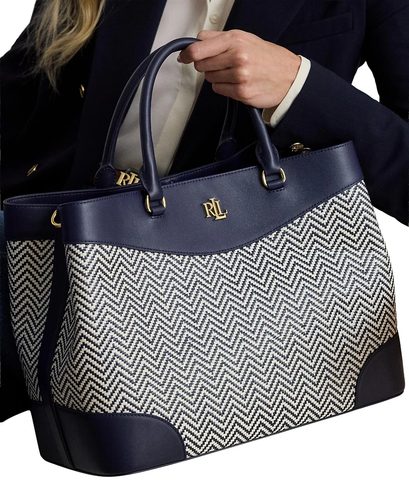 Lauren Ralph Lauren Marcy Large Houndstooth Woven Satchel Bag
