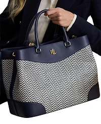 Lauren Ralph Lauren Marcy Large Houndstooth Woven Satchel Bag