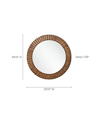 LuxenHome Rustic Oak Wood Textured Round Wall Mirror, 29” Decorative Home Accent