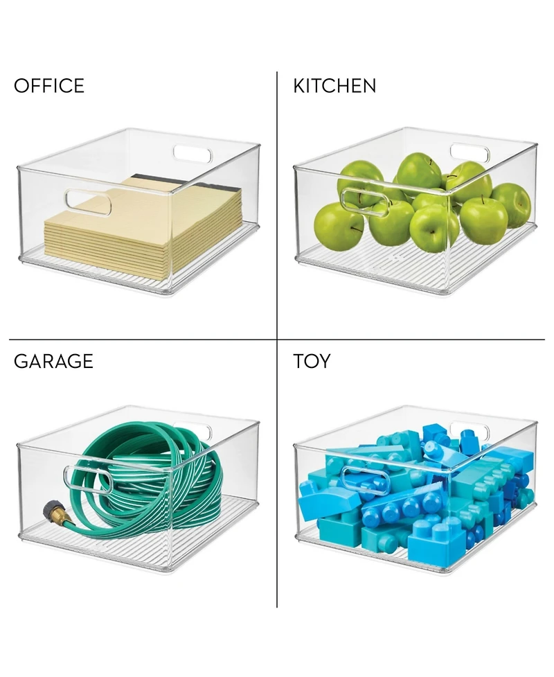 iDesign Stackable Plastic Storage Bin with Handles, Set of 3, Clear, Made in Usa