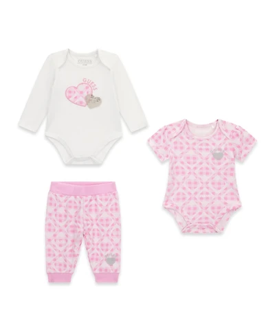 Guess Baby Girls Short-Sleeve Bodysuit, Long-Sleeve Bodysuit and Sweatpants, 3-Piece Set