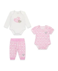 Guess Baby Girls Short-Sleeve Bodysuit, Long-Sleeve Bodysuit and Sweatpants, 3-Piece Set