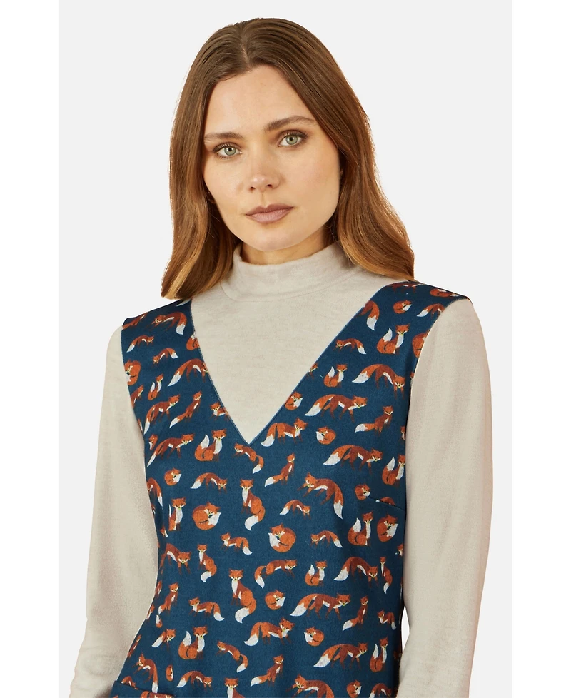 Yumi Women's Fox Long Sleeve Layered Tunic Dress