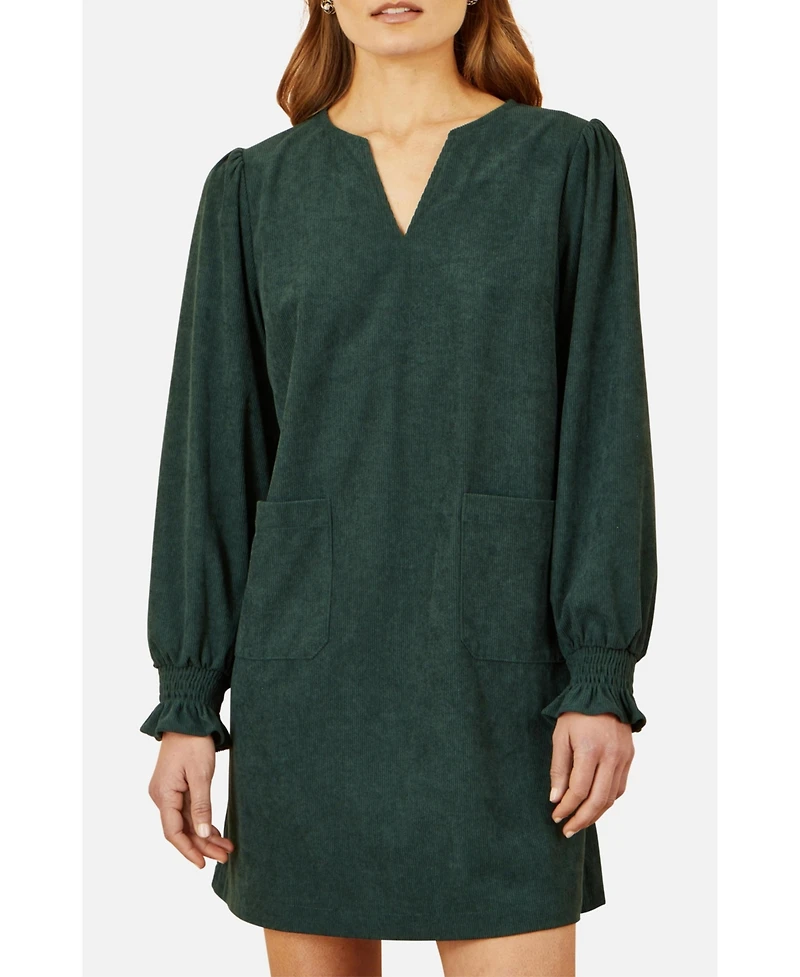 Yumi Women's Long Sleeve V-Neck Mini Dress