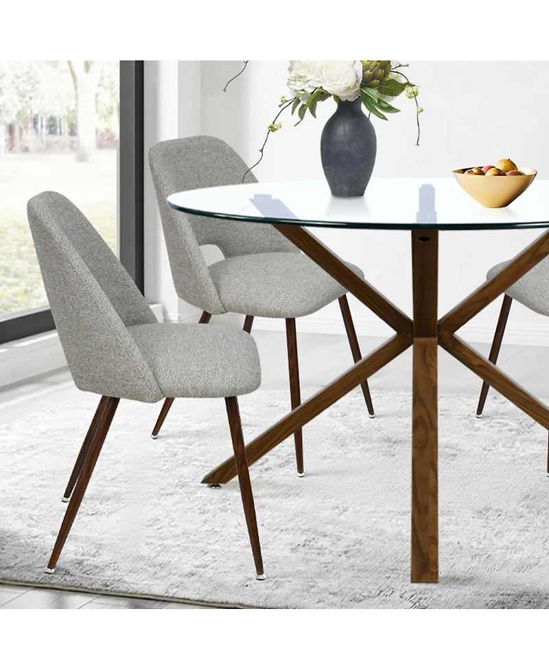 Modern 5-Piece Glass Top Dining Set for Small Spaces, 39.4'' Round Table with Fabric Chairs Kitchen or Apartment-Maison Boucle