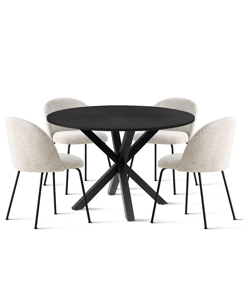 5-Piece Round Dining Table Set, 39.4'' Mdf Wood Grain Top with Metal Legs & Upholstered Chairs for Kitchen or Apartment-Maison Boucle