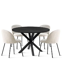 5-Piece Round Dining Table Set, 39.4'' Mdf Wood Grain Top with Metal Legs & Upholstered Chairs for Kitchen or Apartment-Maison Boucle