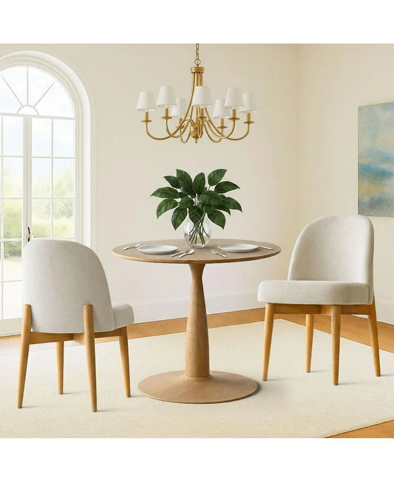 3-Piece Round Dining Table Set, 34.5'' Mdf Wood Top with Metal Base and Upholstered Wood-Leg Chairs for Small Spaces-Maison Boucle