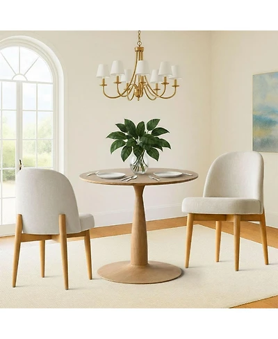 3-Piece Round Dining Table Set, 34.5'' Mdf Wood Top with Metal Base and Upholstered Wood-Leg Chairs for Small Spaces-Maison Boucle