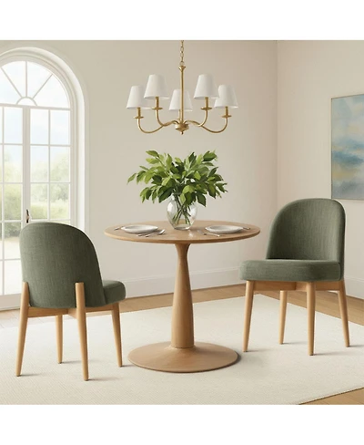 3-Piece Round Dining Table Set, 34.5'' Mdf Wood Top with Metal Base and Upholstered Wood-Leg Chairs for Small Spaces-Maison Boucle