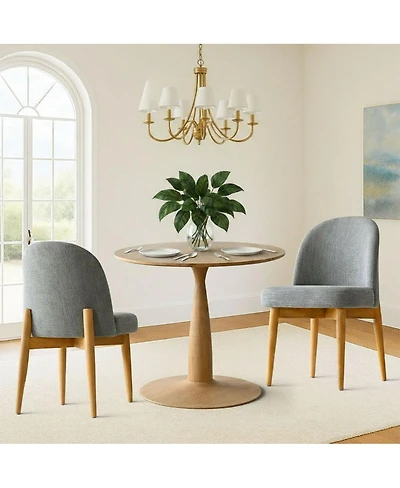 3-Piece Round Dining Table Set, 34.5'' Mdf Wood Top with Metal Base and Upholstered Wood-Leg Chairs for Small Spaces-Maison Boucle