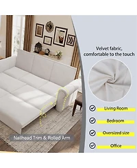 Maison Boucle 93.7" Velvet King Pull Out Sofa Bed, 3-in-1 Convertible Sleeper Couch with Chaise & Nailhead Trim for Living Room or Guest