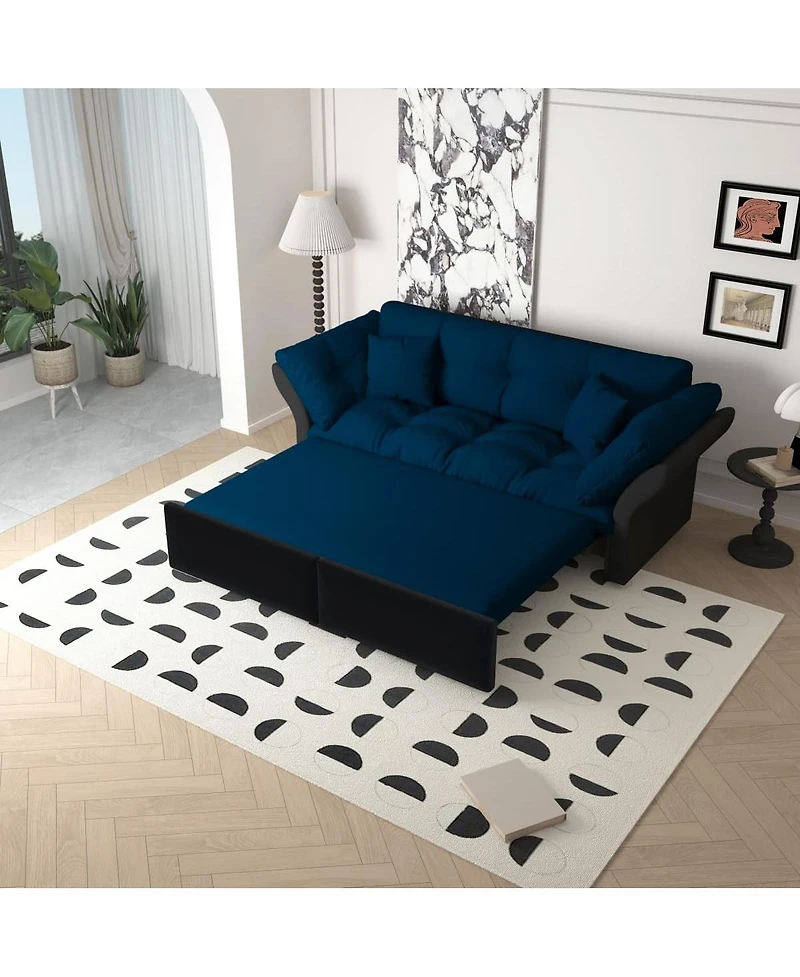 Maison Boucle 74.8" Queen Pull Out Sofa Bed, 3-in-1 Convertible Velvet Loveseat Sleeper with 2 Pillows for Living Room or Guest