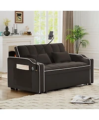 Maison Boucle 2-Seater Sofa Bed with Pull Out Sleeper, Usb & Type-c Charging, Adjustable Backrest, Modern Velvet Loveseat for Small Spaces