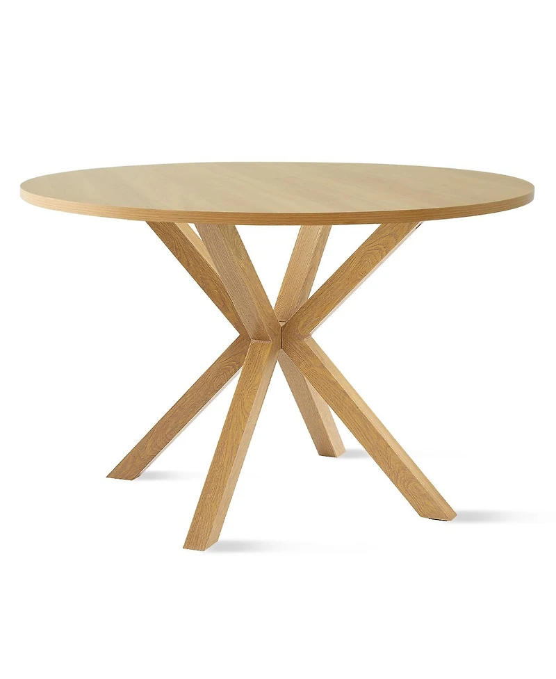 5-Piece Round Dining Table Set, Wood-Look with Metal Base and 4 Upholstered Chairs for Kitchen or Small Room-Maison Boucle