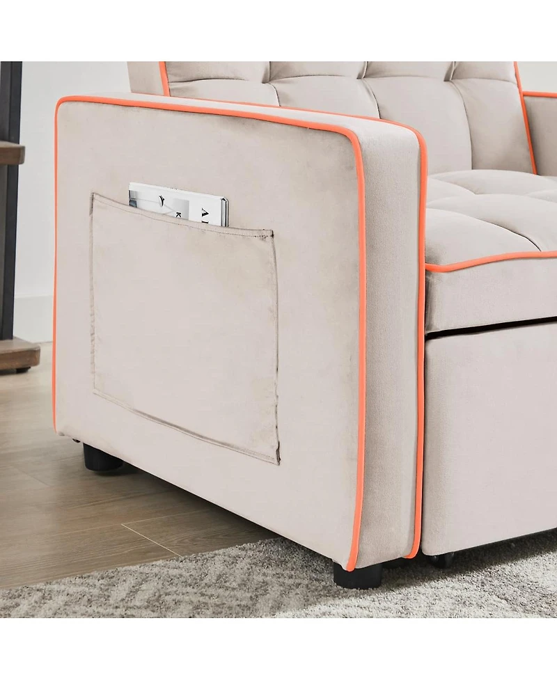 Maison Boucle 3-in-1 Convertible Velvet Chair Bed, Single Sleeper Sofa with Adjustable Backrest, Pull Out Bed & Side Pocket for Small Spaces