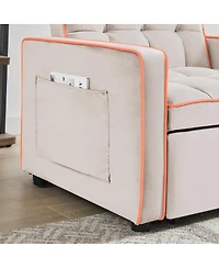 Maison Boucle 3-in-1 Convertible Velvet Chair Bed, Single Sleeper Sofa with Adjustable Backrest, Pull Out Bed & Side Pocket for Small Spaces