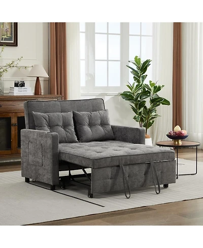 Linen Sleeper Sofa Bed, 2-Seater Pull Out with Cup Holder, Usb Charging, Multi-Position Back for Apartment or Guest Room-Maison Boucle