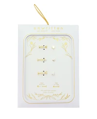 Unwritten Trio Cubic Zirconia, Mother of Pearl and Heart Flat Back Earrings Set