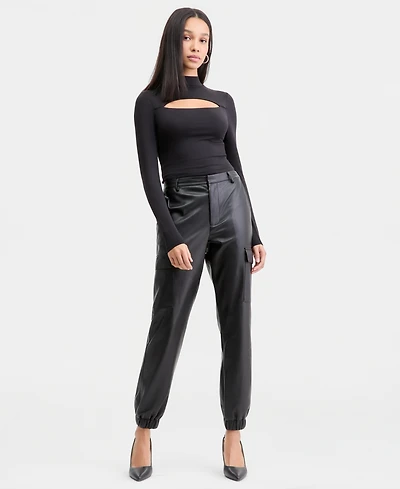 Bar Iii Women's Ly Faux-Leather Jogger Pants, Macy's Exclusive