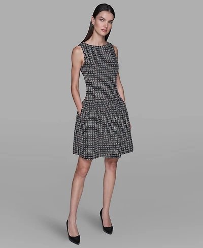 Karl Lagerfeld Paris Women's Mini Grid Nubby Tweed Sheath Dress