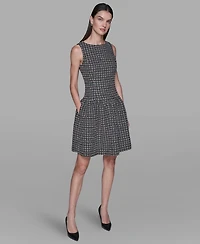 Karl Lagerfeld Paris Women's Mini Grid Nubby Tweed Sheath Dress