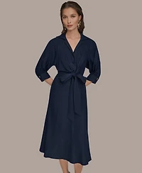 Donna Karan New York Women's Collared 3/4-Sleeve Midi Dress