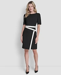 Dkny Women's Short-Sleeve Jewel Neck Scuba Crepe Dress