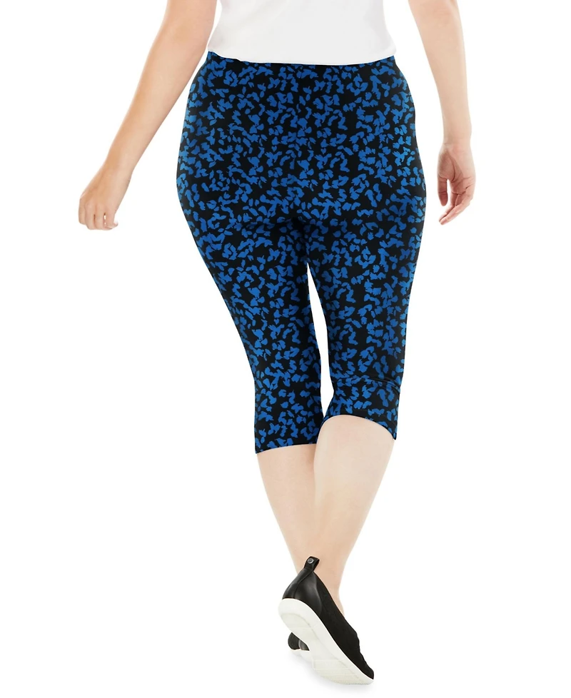 Woman Within Plus Stretch-Cotton Knit Pull-On Printed Capri Leggings
