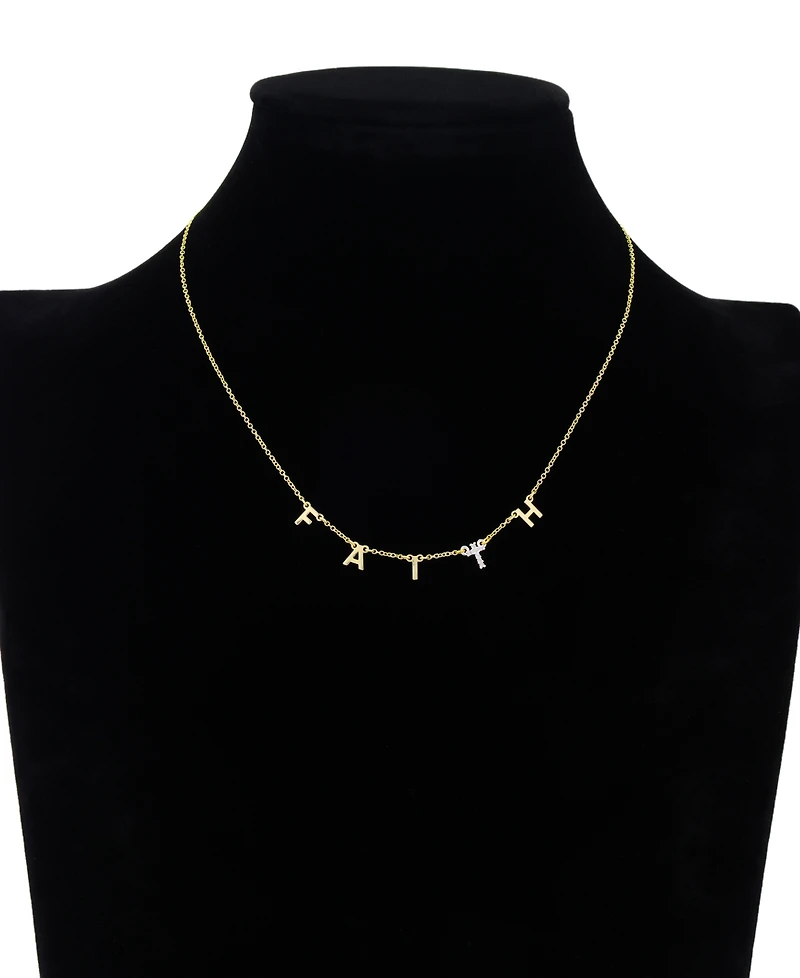 Unwritten Two Tone Faith Cubic Zirconia Cross Necklace with Extender