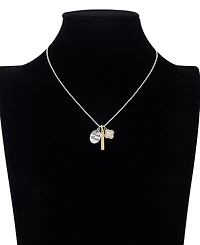 Unwritten Two Tone "Friends Forever" Plain Bar Mother Of Pearl Inlay W/Crystal Clover Necklace with Extender