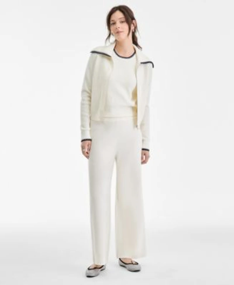 On 34th Womens Tipped Zip Up Cardigan Sleeveless Sweater Pull On Pants Macys Exclusive