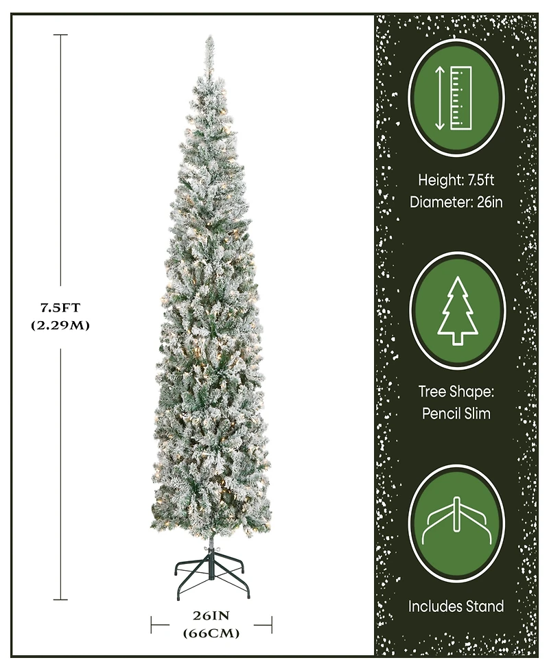 National Tree Company First Traditions 7.5' Acacia Pencil Slim Flocked Tree with Clear Lights