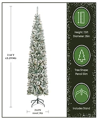 National Tree Company First Traditions 7.5' Acacia Pencil Slim Flocked Tree with Clear Lights
