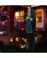 Costway Halloween Decoration 6 11” Sound-Activated Witch Holding Ghost Girl Spooky Sound