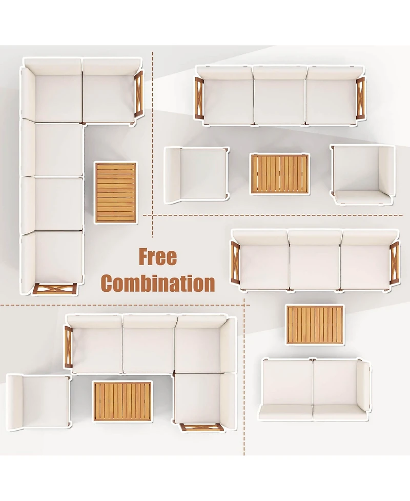 Costway 6 Pcs Acacia Wood Cushions & 2-Tier Coffee Table Patio Furniture Set.