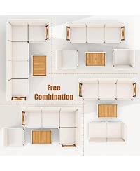 Costway 6 Pcs Acacia Wood Cushions & 2-Tier Coffee Table Patio Furniture Set.