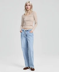 Now This Womens Tie Front Wide Leg Jeans Macys Exclusive