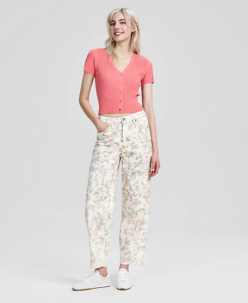 And Now This Women's Floral-Print Barrel-Leg Jeans, Macy's Exclusive