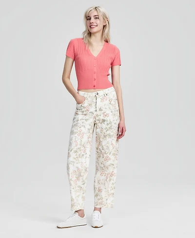 And Now This Women's Floral-Print Barrel-Leg Jeans, Macy's Exclusive