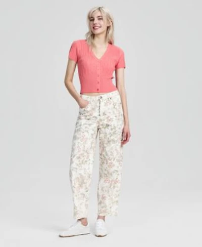 Now This Womens Floral Print Barrel Leg Jeans Macys Exclusive