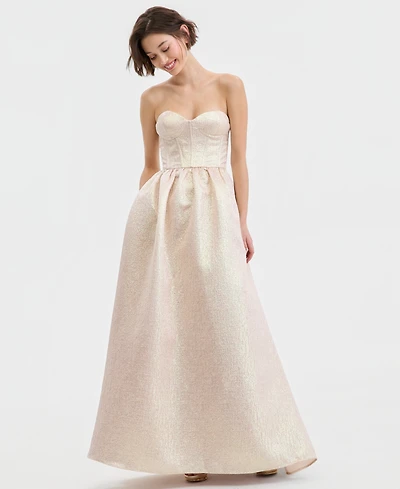 Violet Weekend Juniors' Sweetheart-Neck Metallic Gown