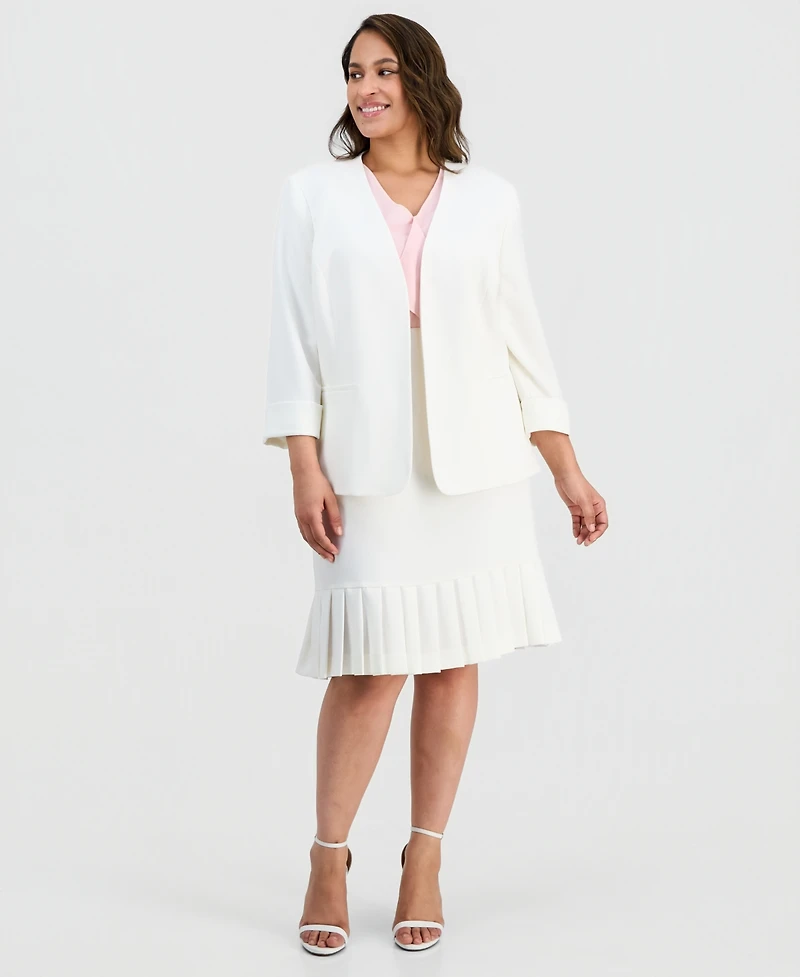 Kasper Plus Collarless Open-Front Stretch Crepe Jacket