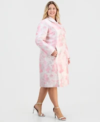 Kasper Plus Jacquard Button-Front Topper Jacket