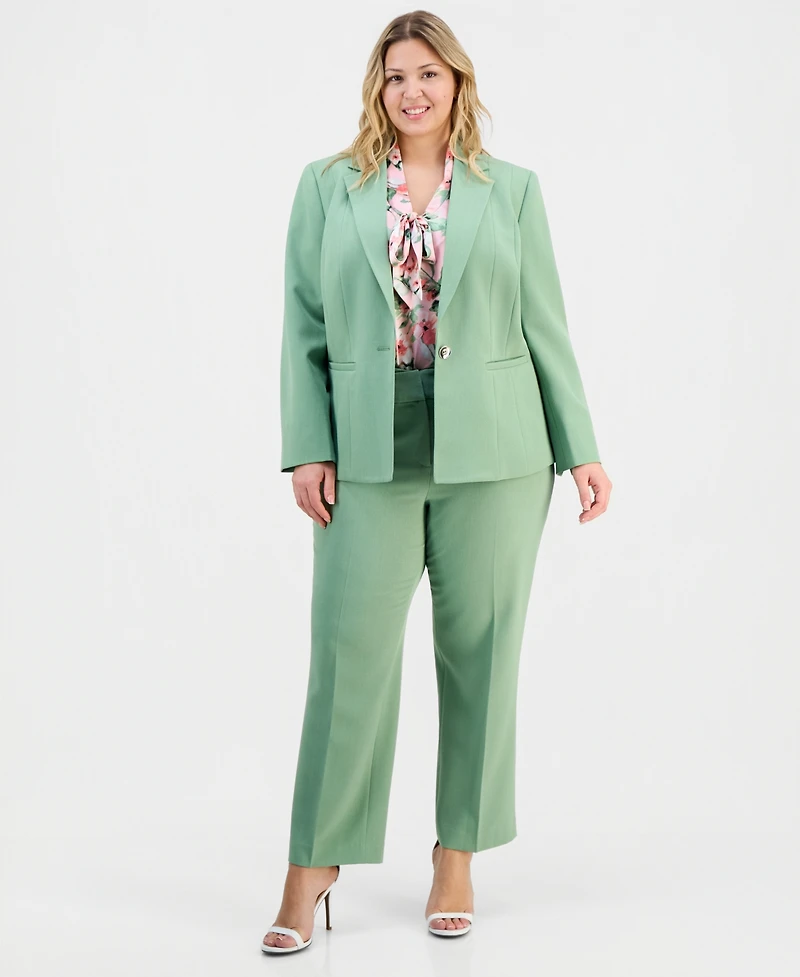 Kasper Plus Stretch-Crepe Single-Button Seamed Jacket