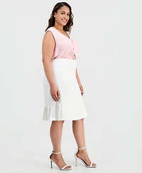 Kasper Plus Pleat-Trim Stretch Crepe Skirt