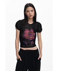 Desigual Women's Flower tulle T-shirt